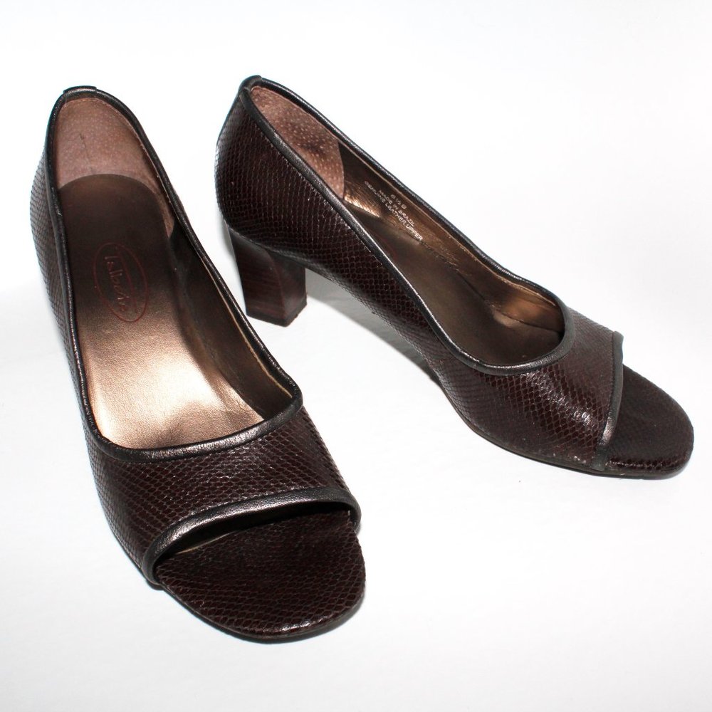 Talbots Vintage Brown Snakeskin Open-Toe Heels
